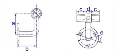 Diagram showing dimensions of DDA 745 Assist Wall Bracket Fitting
